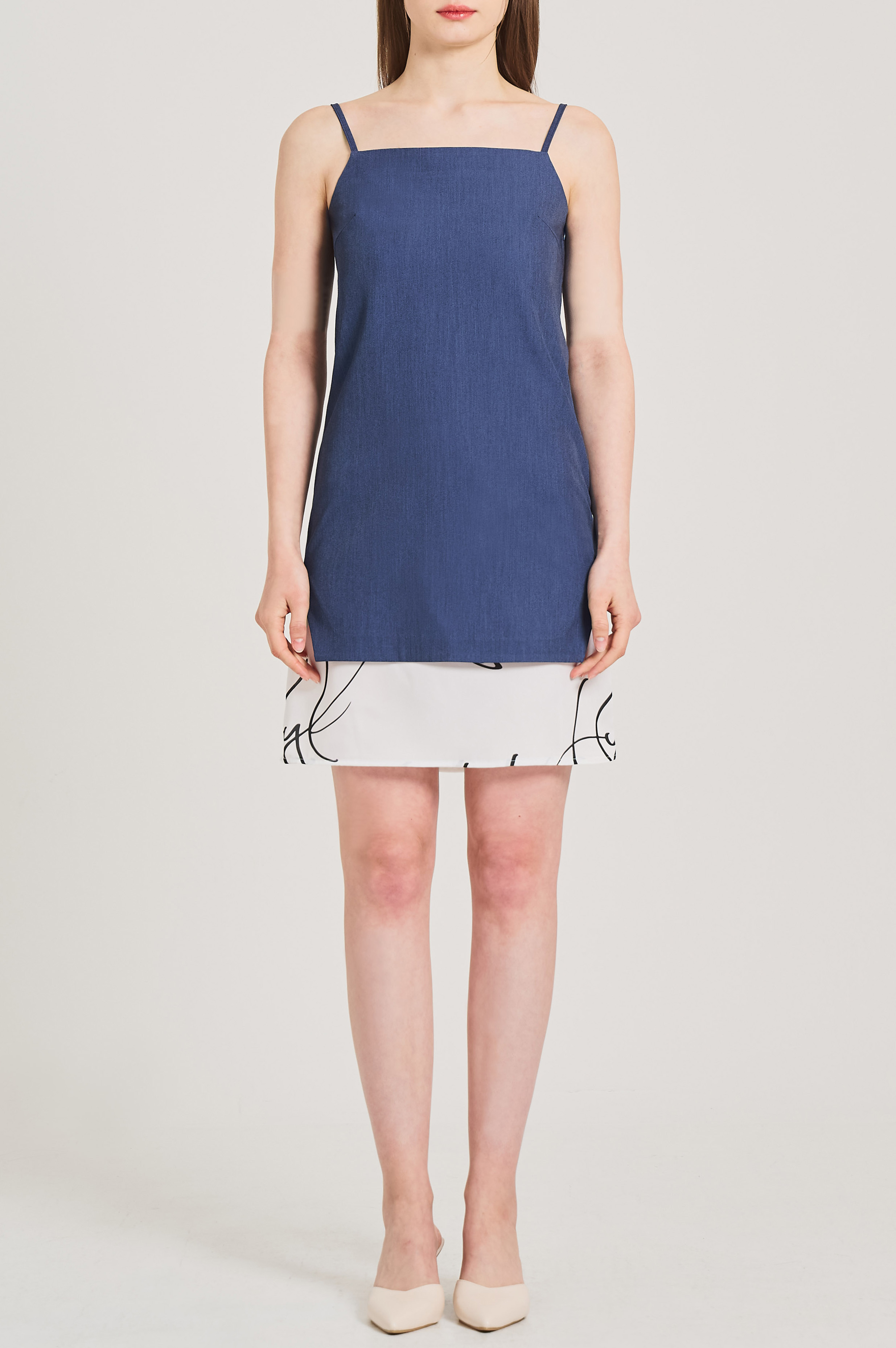SATIN TUNIC SHIFT SLEEVELESS DRESS-dark blue, 혜영킴, HYEYEONG KIM designer brand
