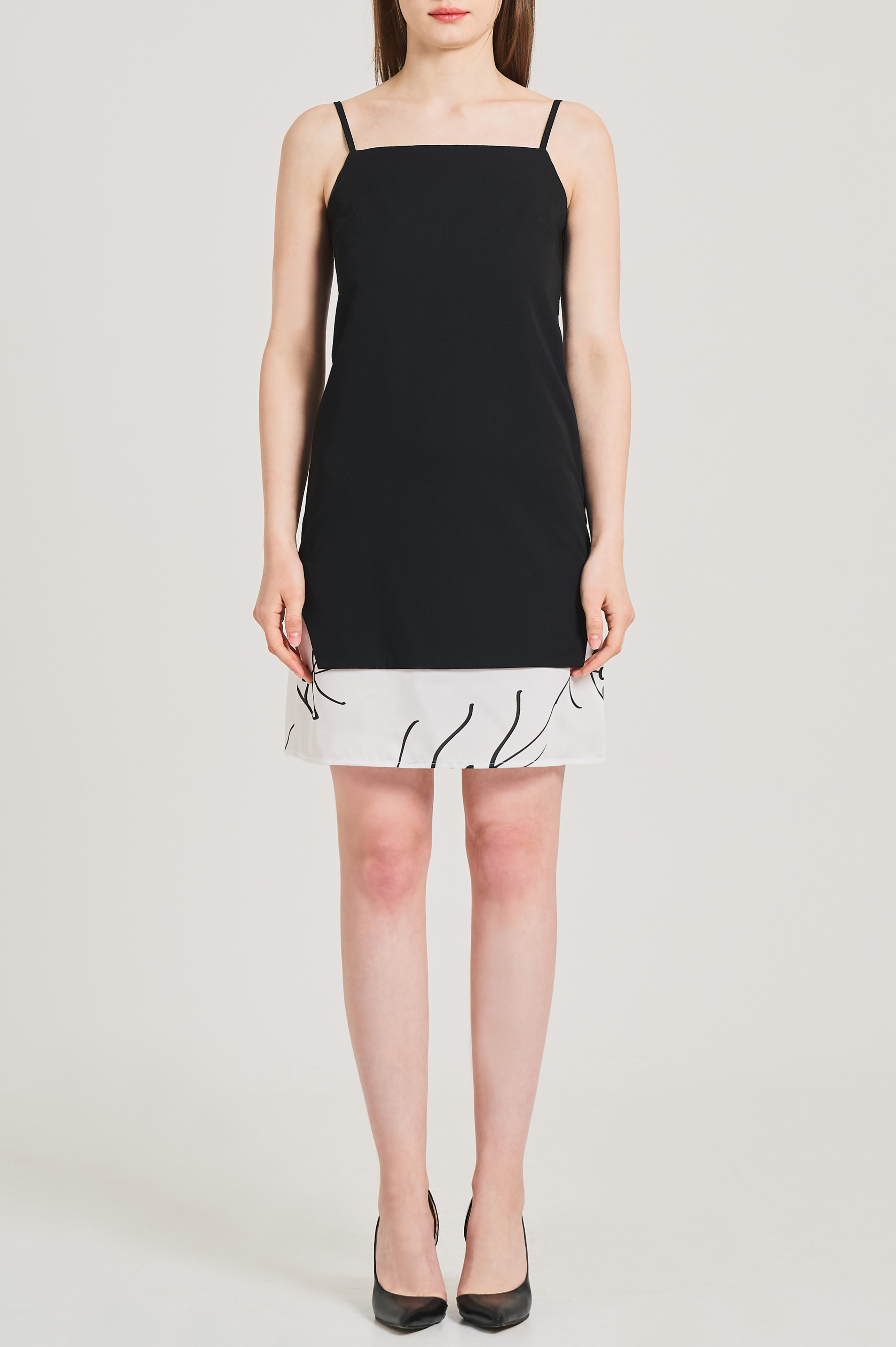 SATIN TUNIC SHIFT SLEEVELESS DRESS-black, 혜영킴, HYEYEONG KIM designer brand