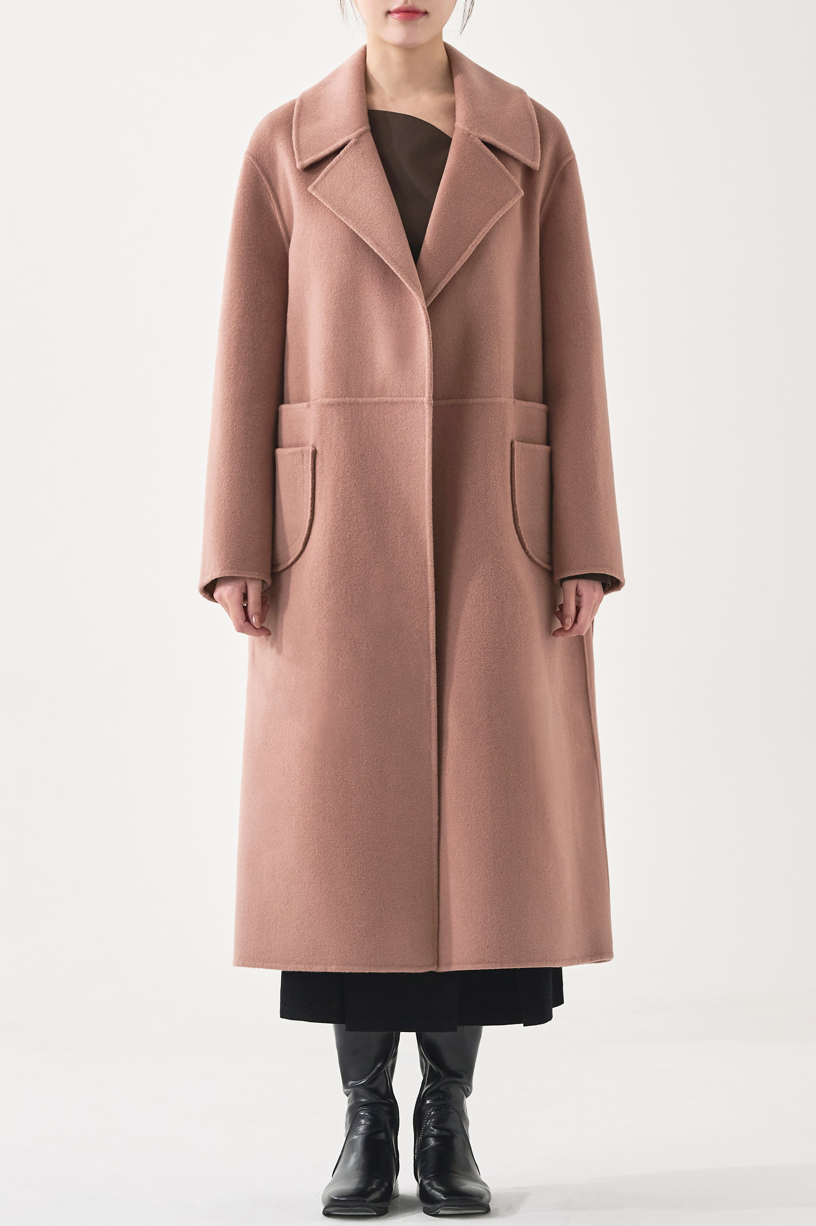 BELTED DOUBLE-FACED WOOL COAT-dark pink, 혜영킴, HYEYEONG KIM designer brand